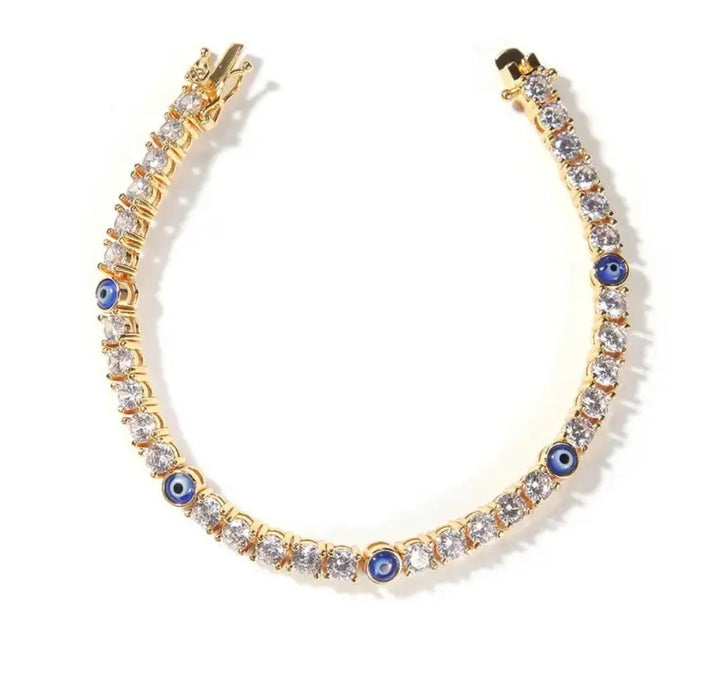 Blue Evil Eye Bracelet - Gold