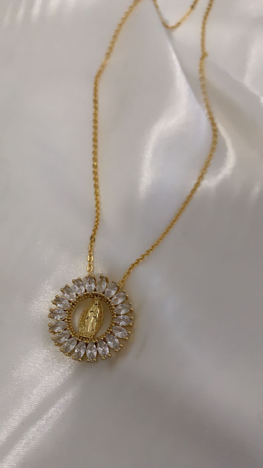 Virgin Mary Sun Ray Necklace - Gold Filled