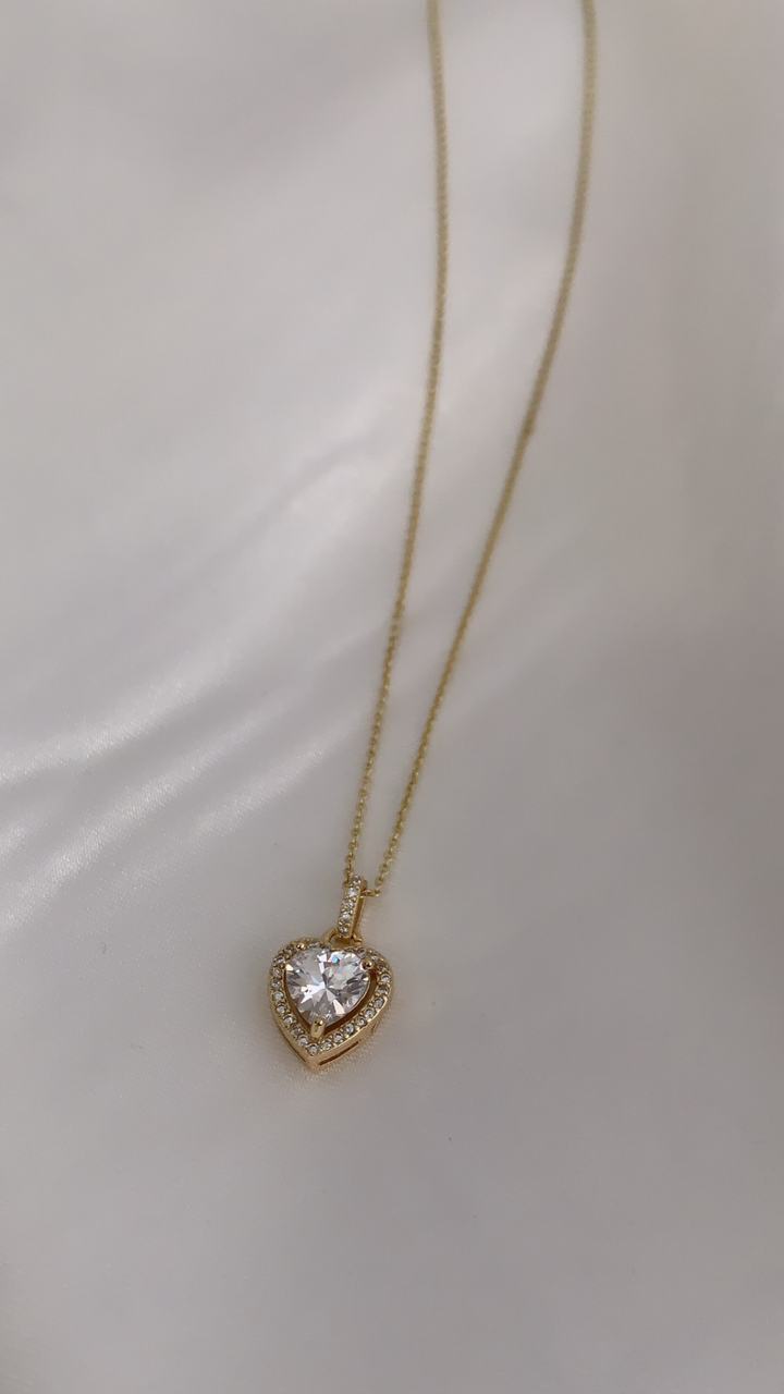 Dainty Crystal Heart Necklace - Gold Filled