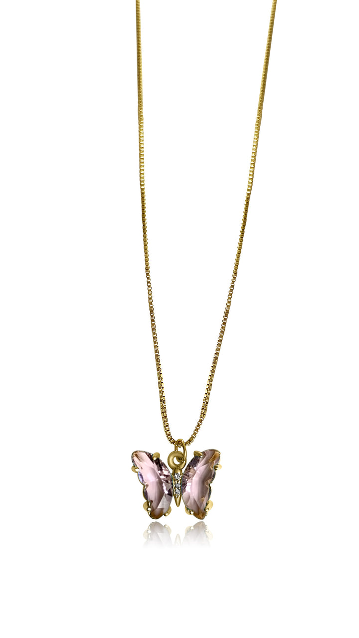 Daisy Minimalist Butterfly Necklace - Pink