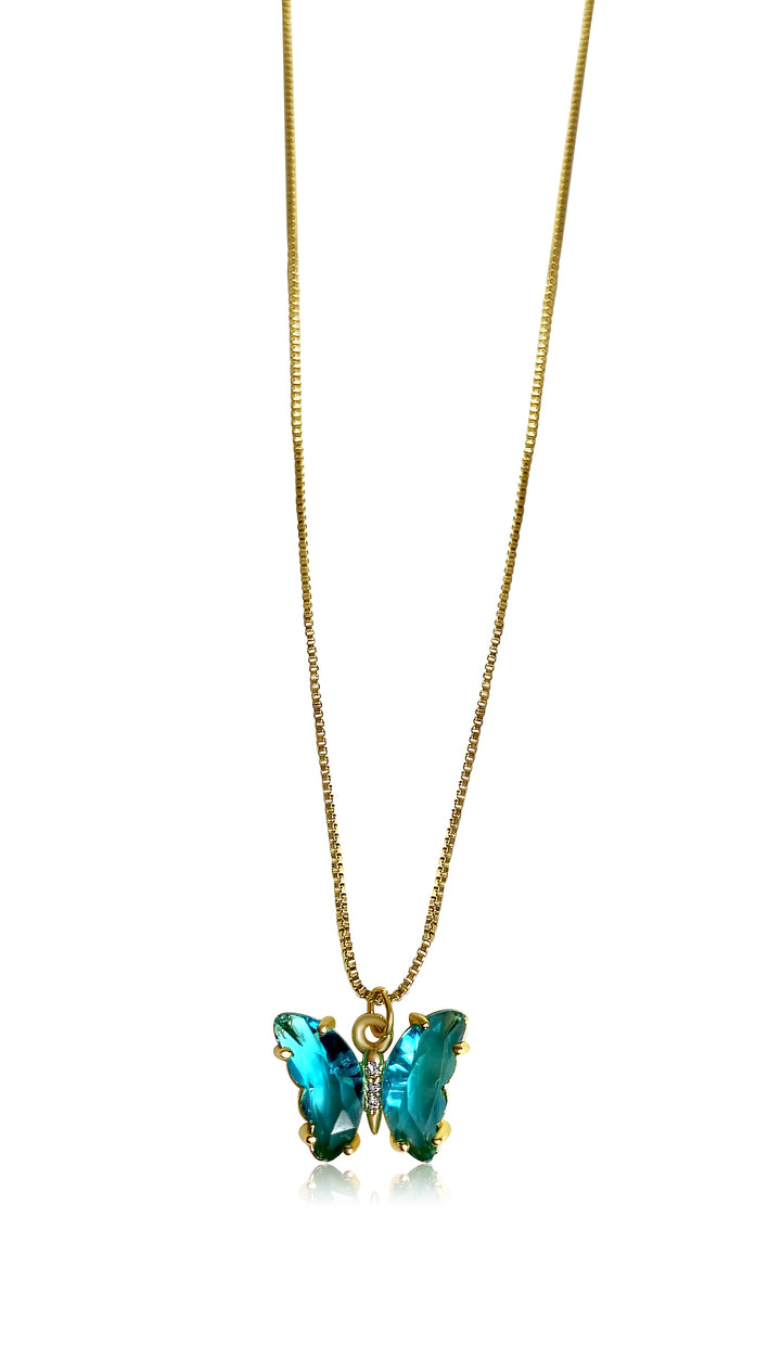 Daisy Minimalist Butterfly Necklace - Blue