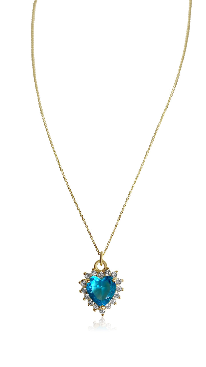 Dainty Icy Heart Necklace - Blue
