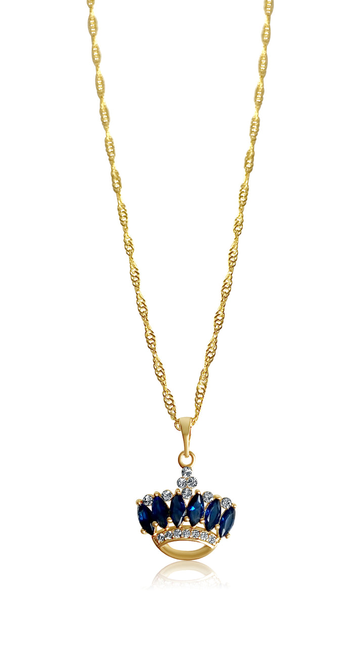 Blue Crown Necklace - Gold Filled
