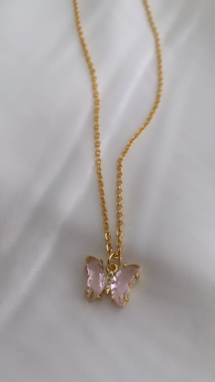Daisy Minimalist Butterfly Necklace - Pink