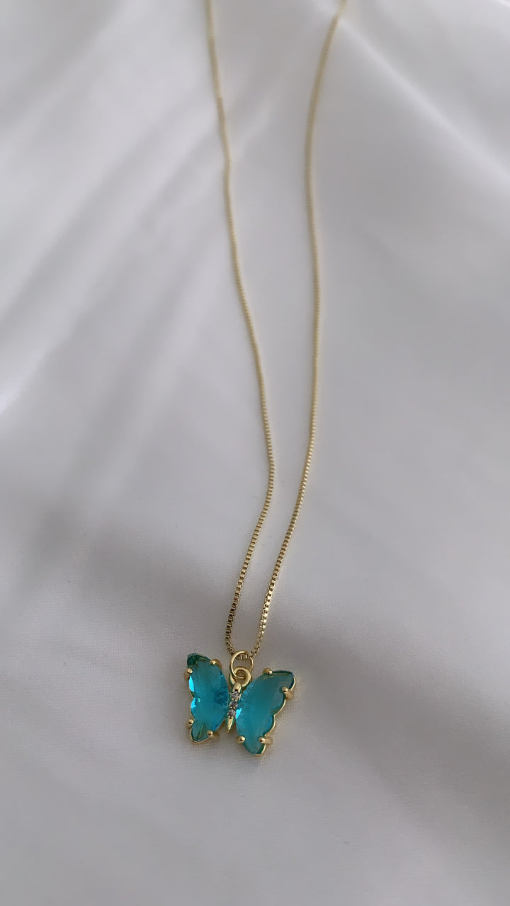 Daisy Minimalist Butterfly Necklace - Blue